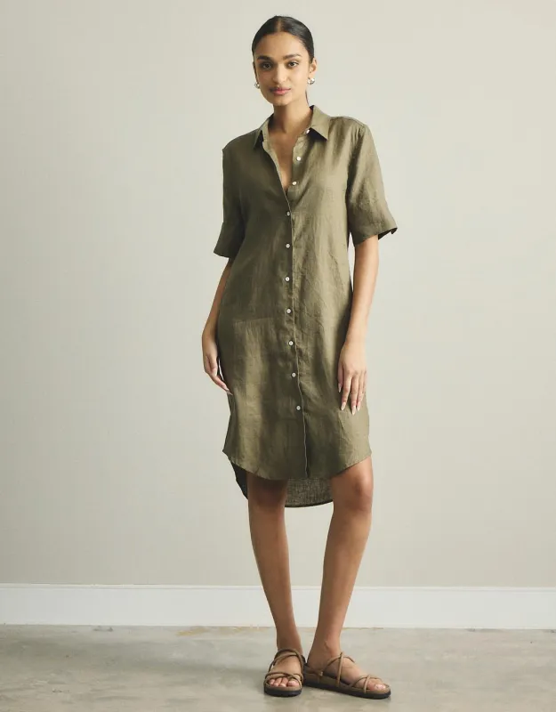 Hettie Linen Shirt Dress - Khaki sold by White & Co