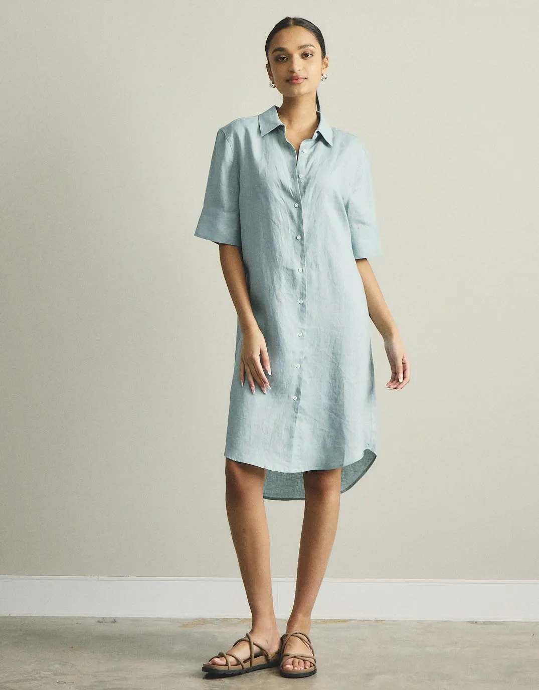 Hettie Linen Shirt Dress - Sage sold by White & Co