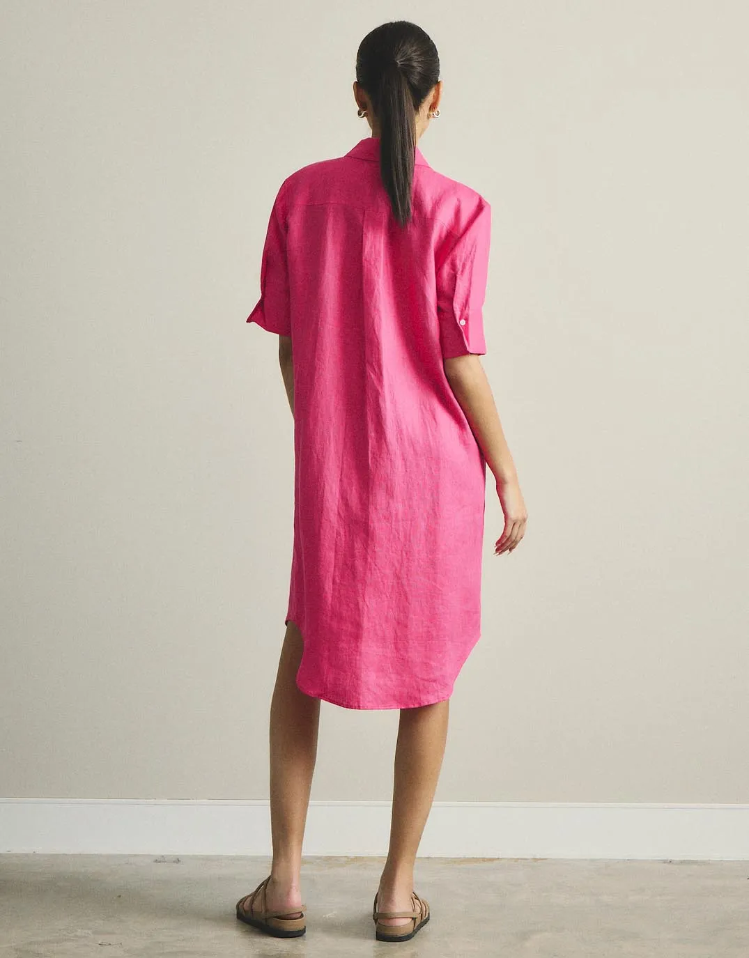 Hettie Linen Shirt Dress - Fuchsia sold by White & Co product image thumbnail 5