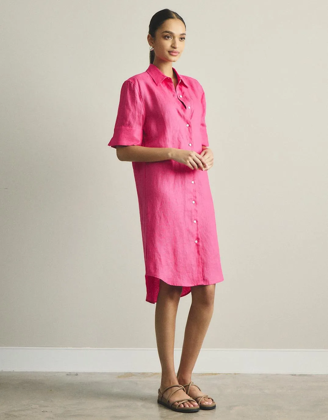 Hettie Linen Shirt Dress - Fuchsia sold by White & Co product image thumbnail 2