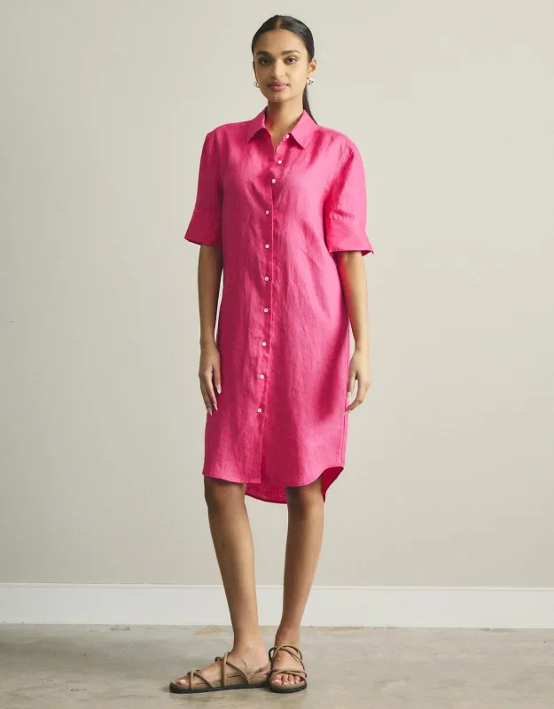Hettie Linen Shirt Dress - Fuchsia sold by White & Co