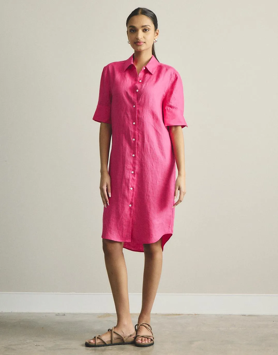 Hettie Linen Shirt Dress - Fuchsia sold by White & Co