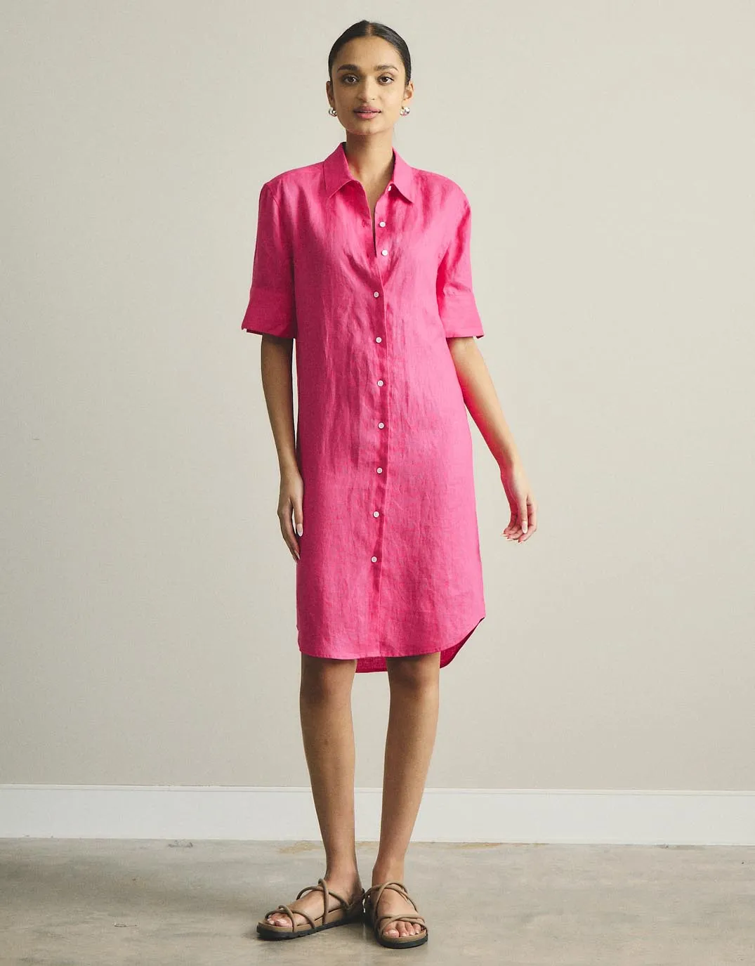 Hettie Linen Shirt Dress - Fuchsia sold by White & Co product image thumbnail 3