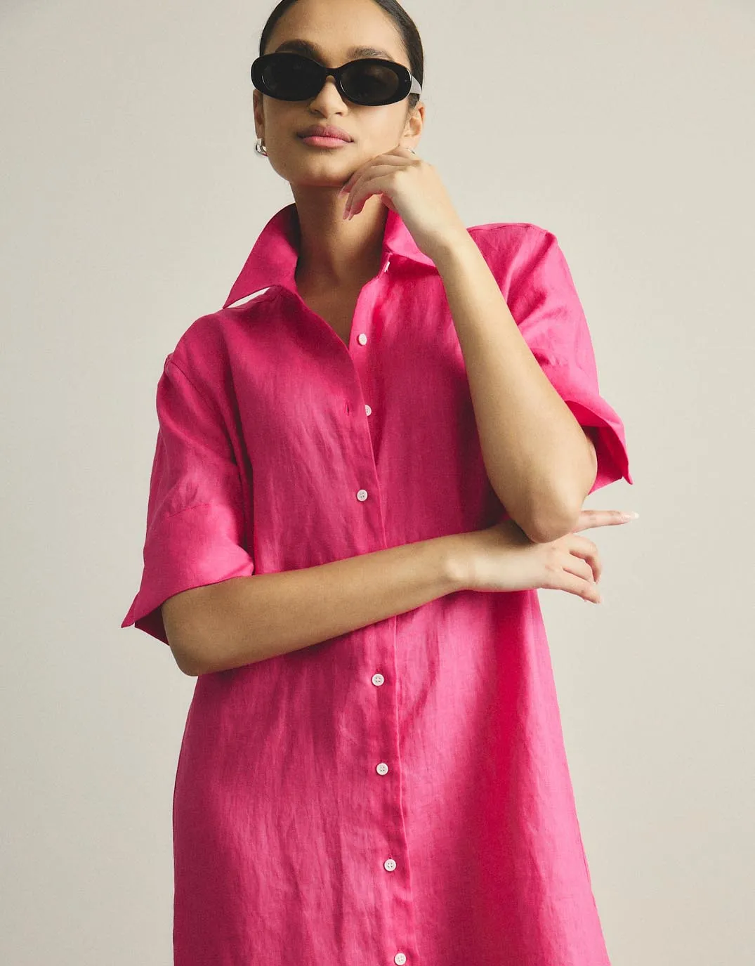 Hettie Linen Shirt Dress - Fuchsia sold by White & Co product image thumbnail 4