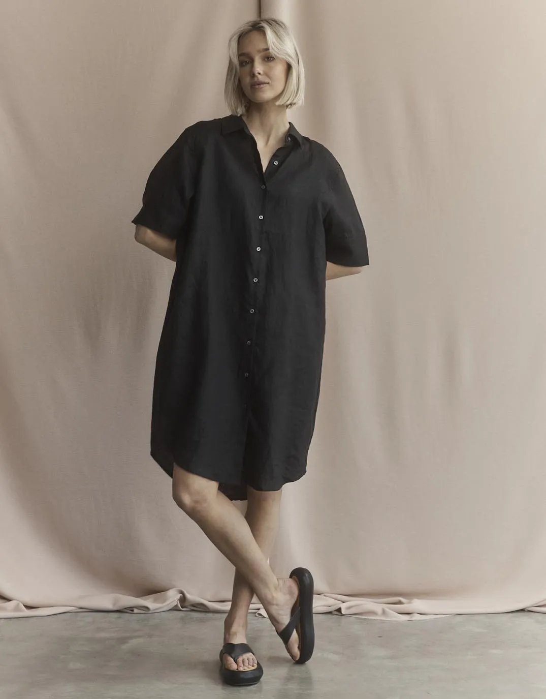 Hettie Linen Shirt Dress - Black sold by White & Co product image thumbnail 3