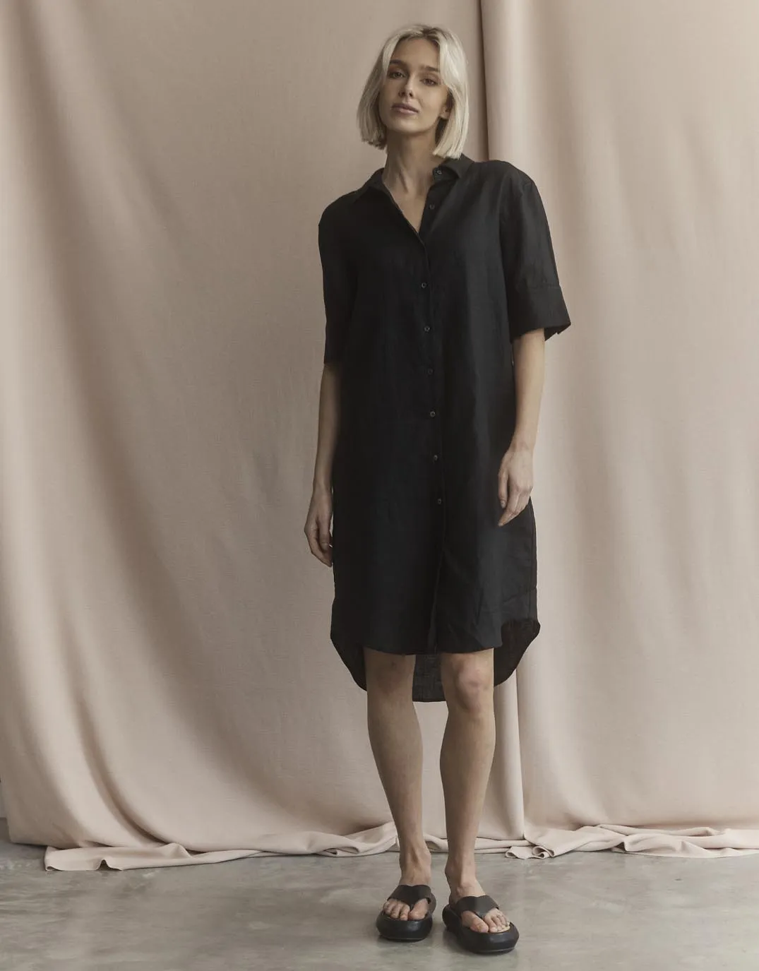 Hettie Linen Shirt Dress - Black sold by White & Co product image thumbnail 4