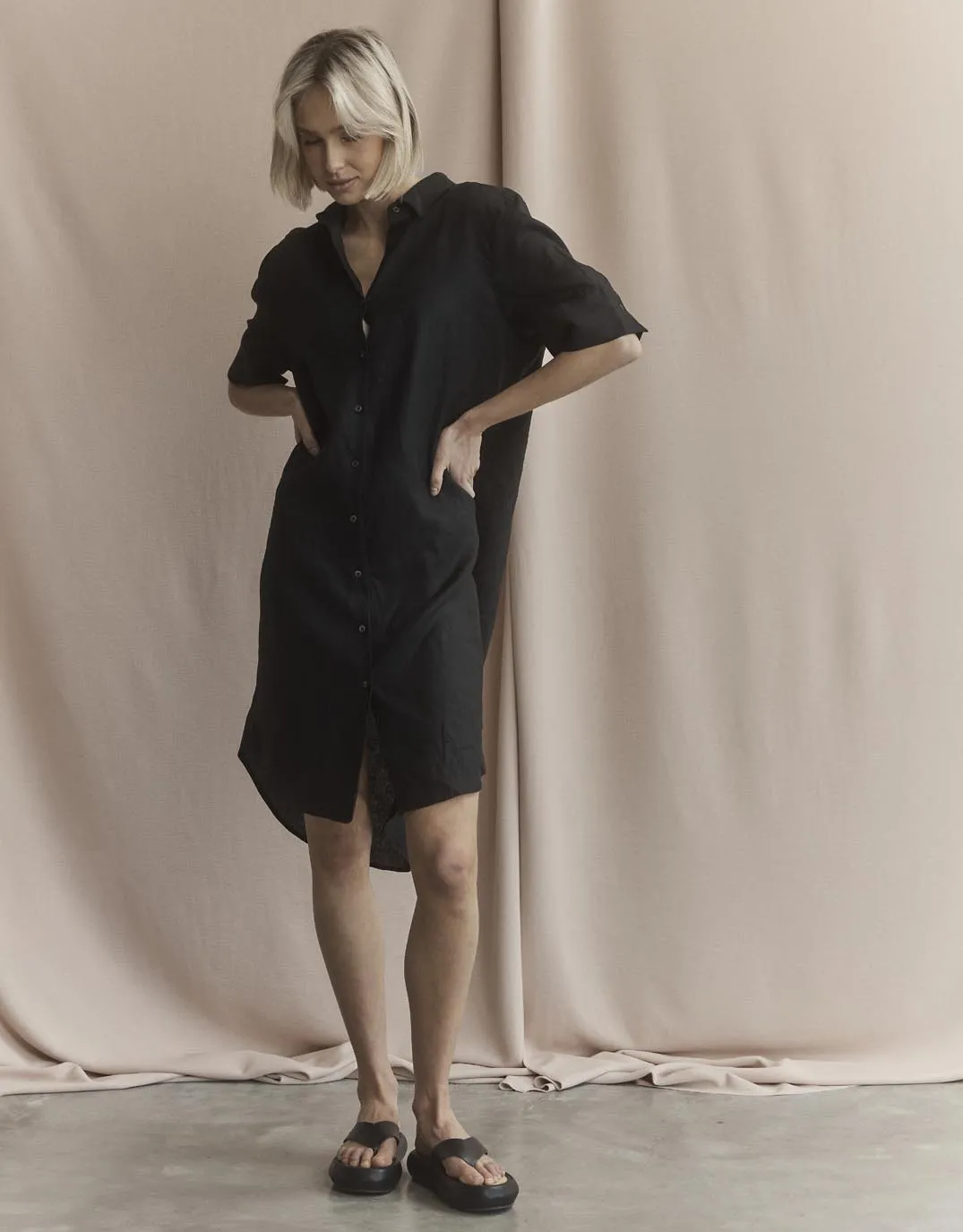 Hettie Linen Shirt Dress - Black sold by White & Co product image thumbnail 5