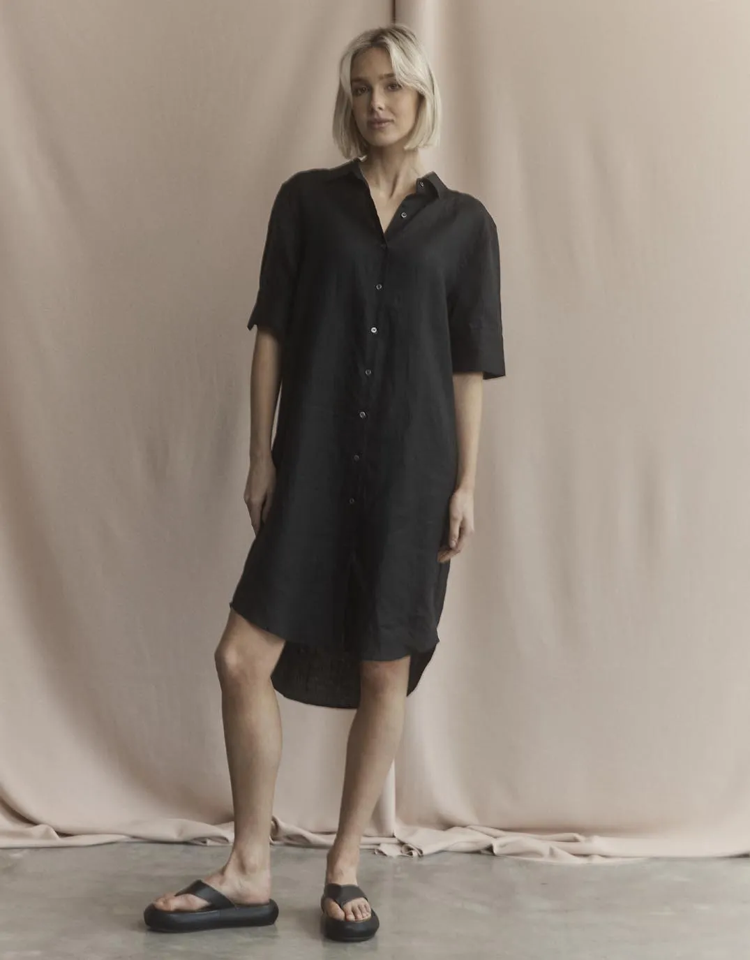 Hettie Linen Shirt Dress - Black sold by White & Co