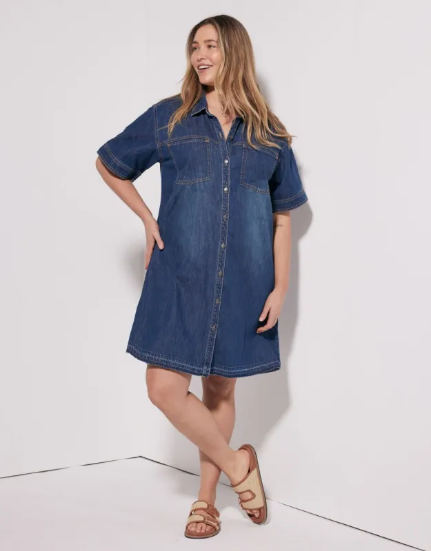 Claudia Denim Dress - Dark Wash sold by White & Co