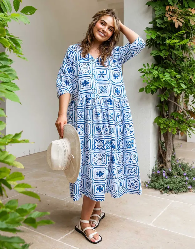Dolce Tile Midi Dress - Ocean Tile Print made by Elm Lifestyle