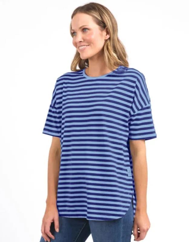 Lauren Short Sleeve Tee - Ocean Blue & Dusk Blue Stripe sold by White & Co