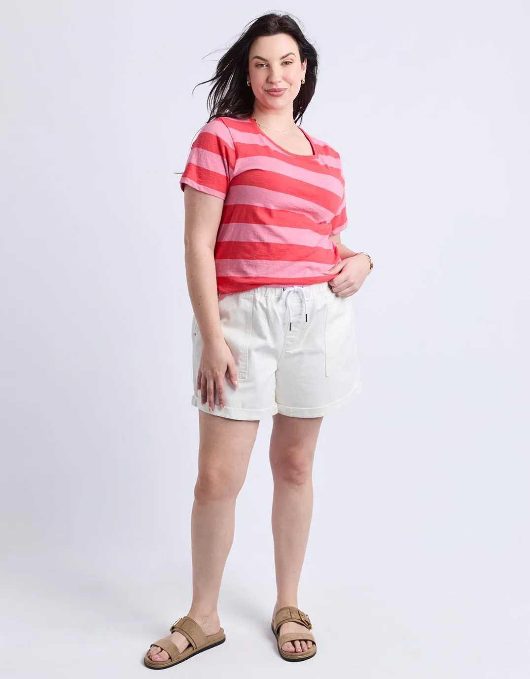 Spritz Stripe Short Sleeve Tee - Cayenne & Chateau Rose Stripe sold by White & Co product image thumbnail 2