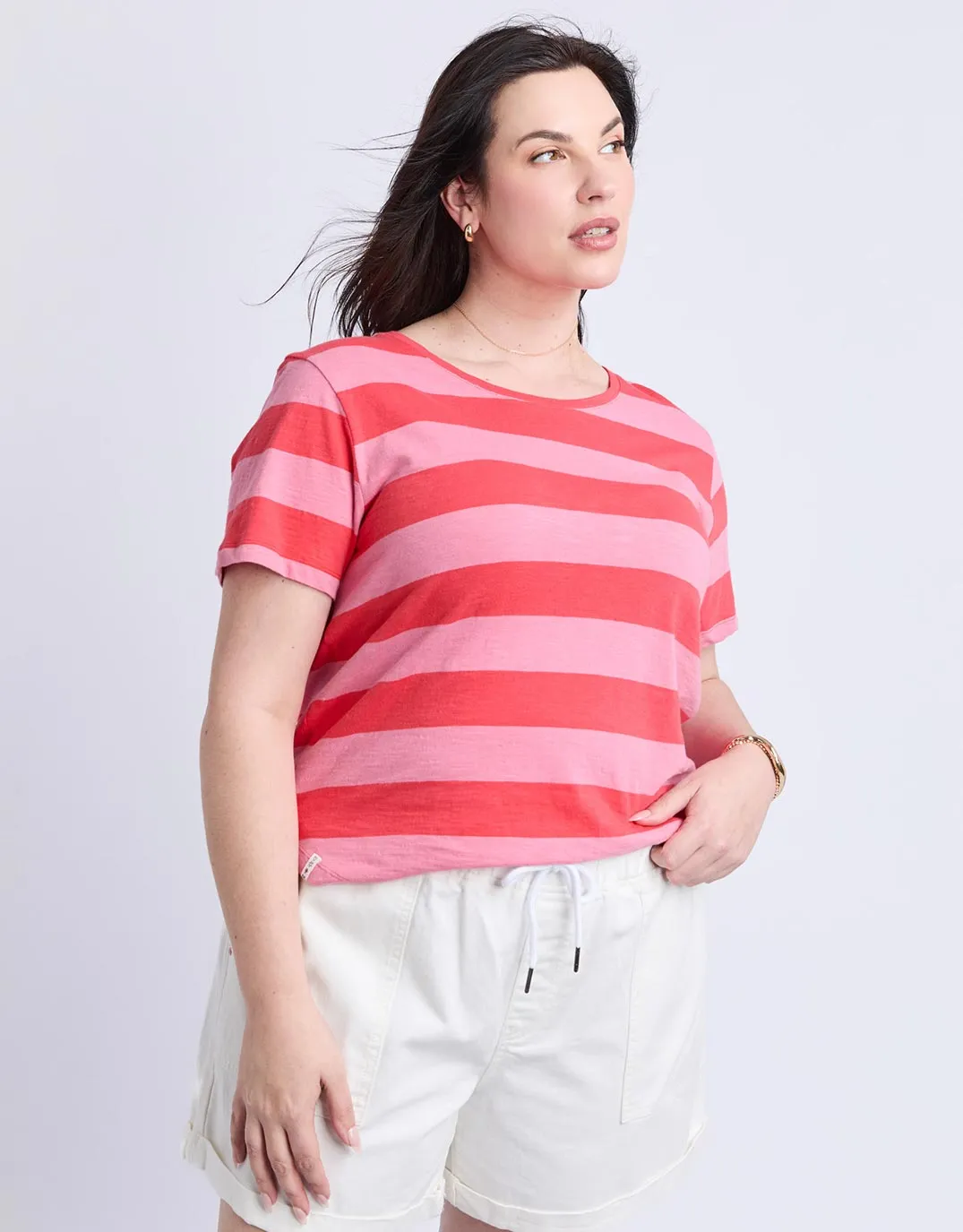 Spritz Stripe Short Sleeve Tee - Cayenne & Chateau Rose Stripe sold by White & Co product image thumbnail 4
