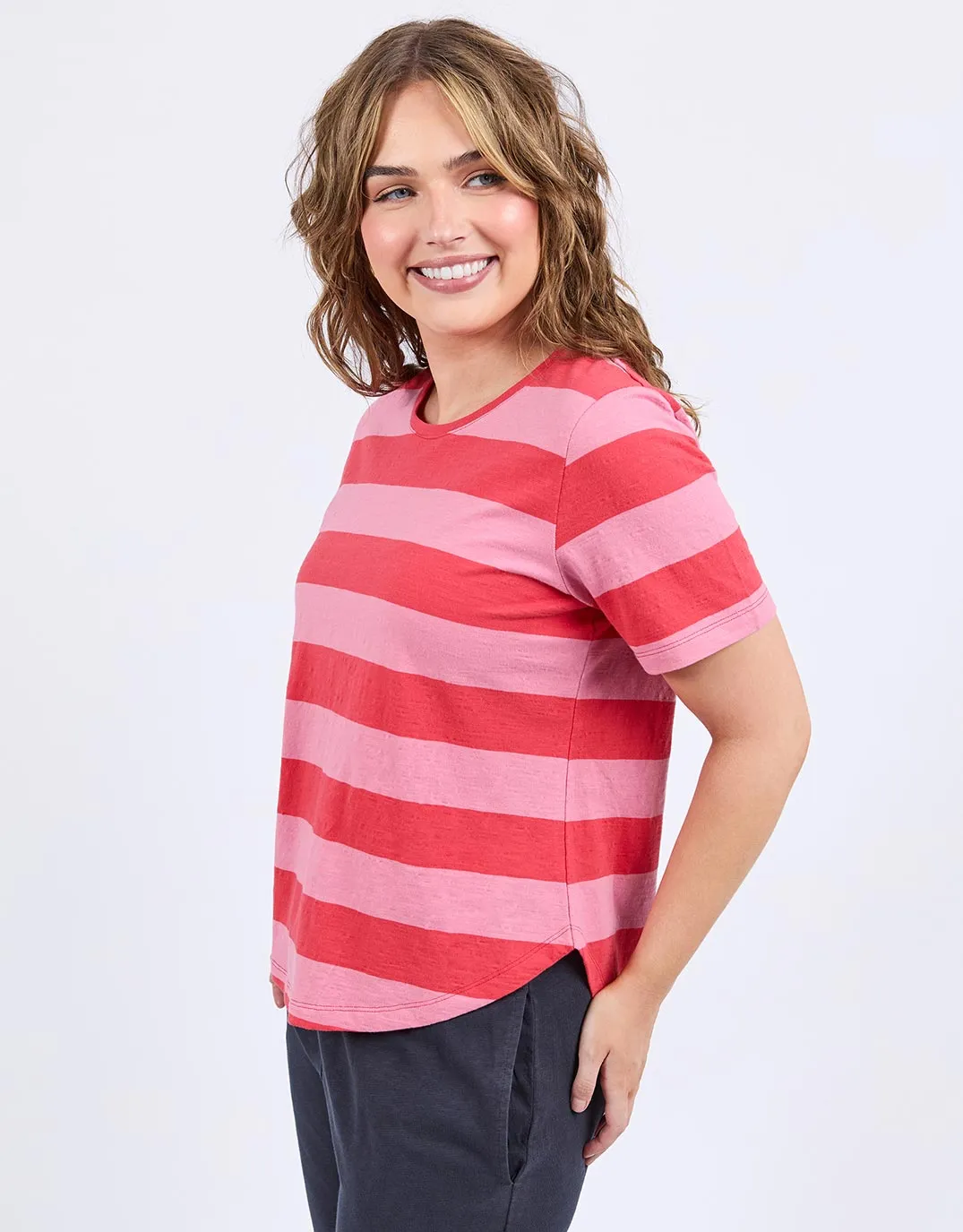 Spritz Stripe Short Sleeve Tee - Cayenne & Chateau Rose Stripe sold by White & Co product image thumbnail 5