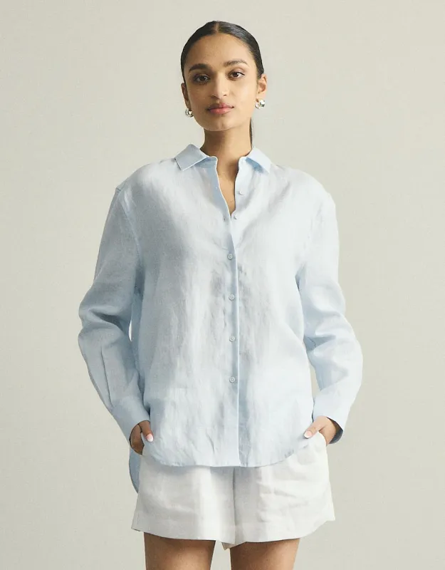 Katie Linen Shirt - Powder Blue sold by White & Co