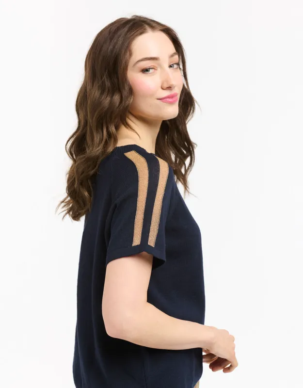 Lurex Shoulder Sweater - Navy/Rose Gold sold by White & Co