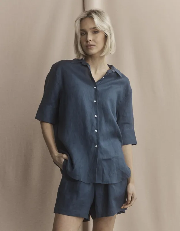 Nora Linen Shirt - French Navy sold by White & Co