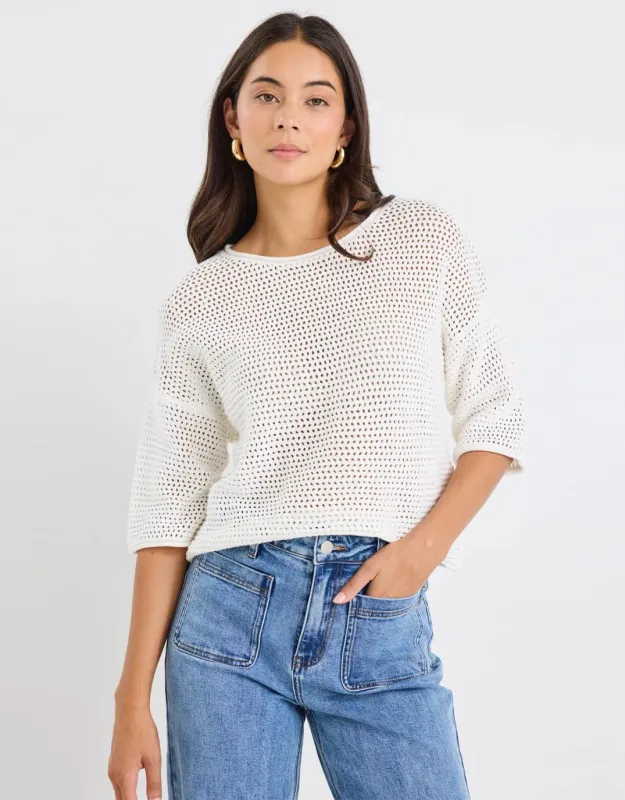 Sunrise Crochet Knit Tee - Ivory sold by White & Co