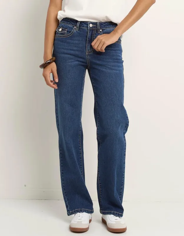 Hudson Mid Rise Straight Leg Jean - Mid Blue sold by White & Co