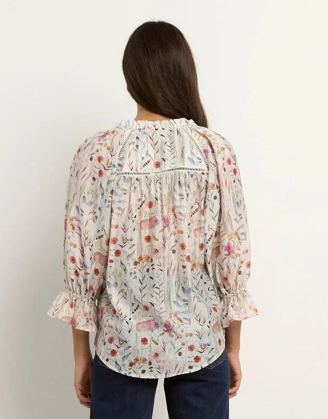 Encounter Gathered Button Front Top - Cream Floral sold by White & Co product image thumbnail 5