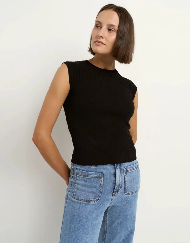Subject Rib Knit Tank - Black sold by White & Co