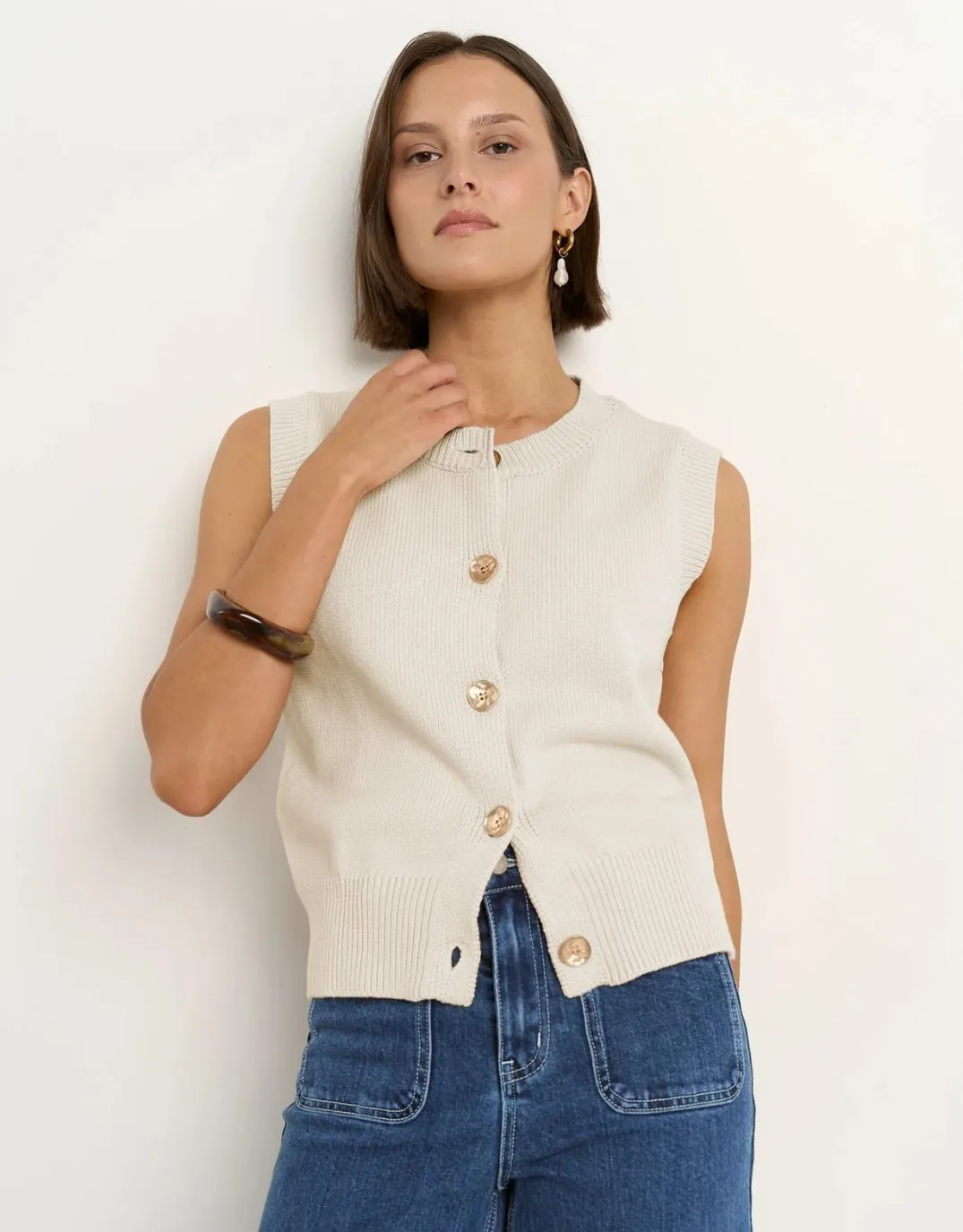 Trait Crewneck Knitted Vest Top - Ivory sold by White & Co product image thumbnail 3