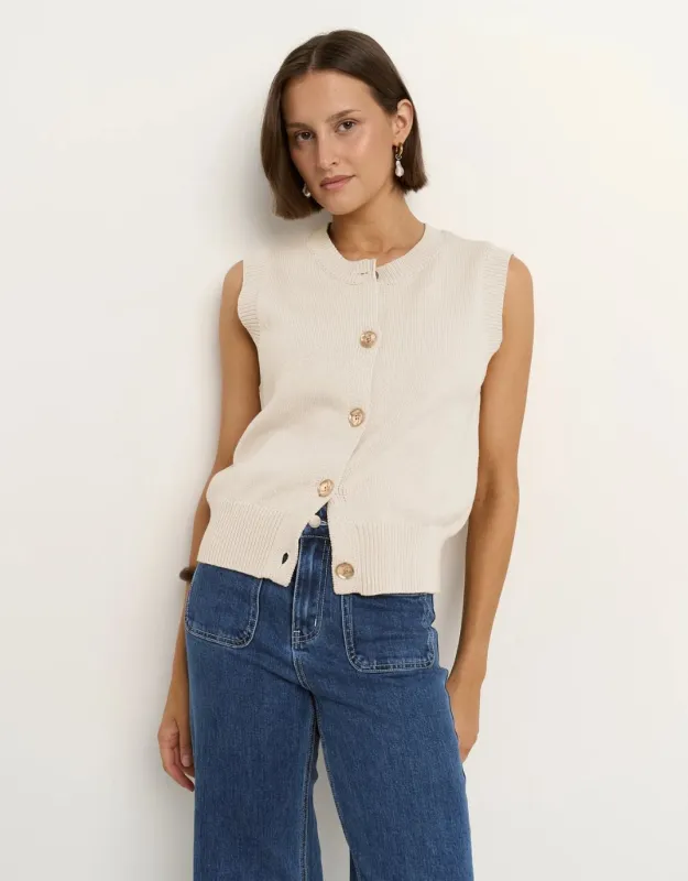 Trait Crewneck Knitted Vest Top - Ivory sold by White & Co