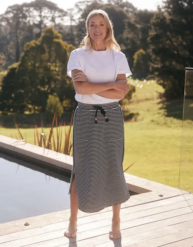 Signature Midi Skirt - Navy/White Stripe sold by White & Co