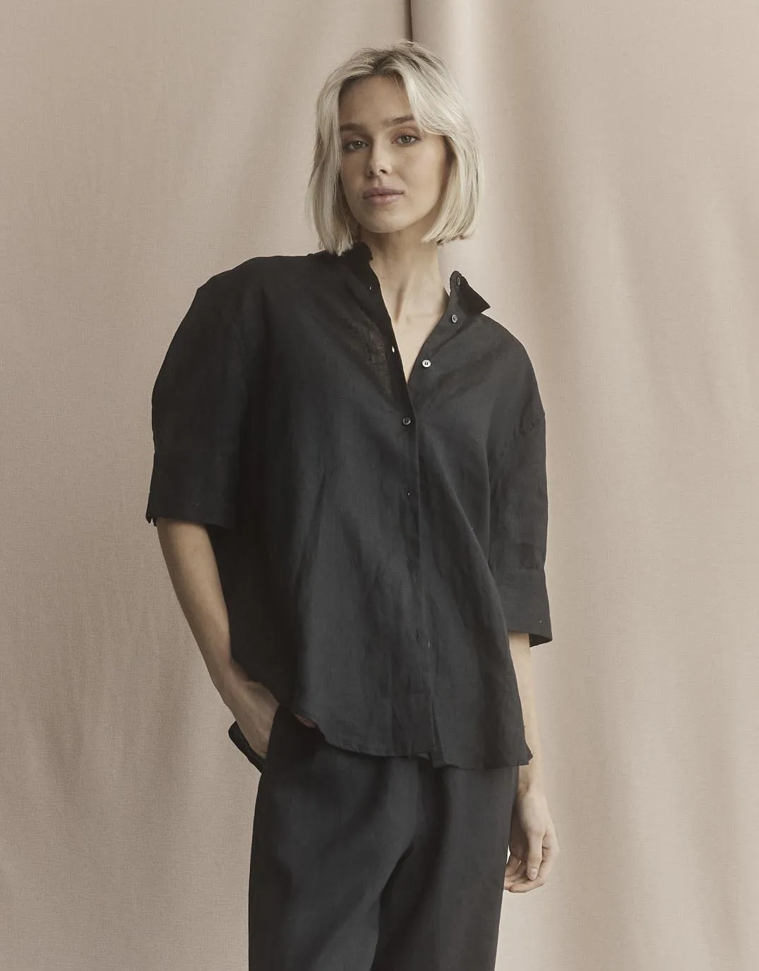 Katie Linen Shirt - Black sold by White & Co product image thumbnail 5