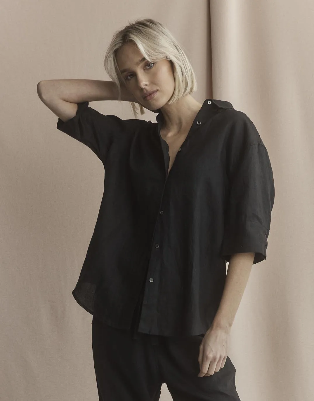 Katie Linen Shirt - Black sold by White & Co