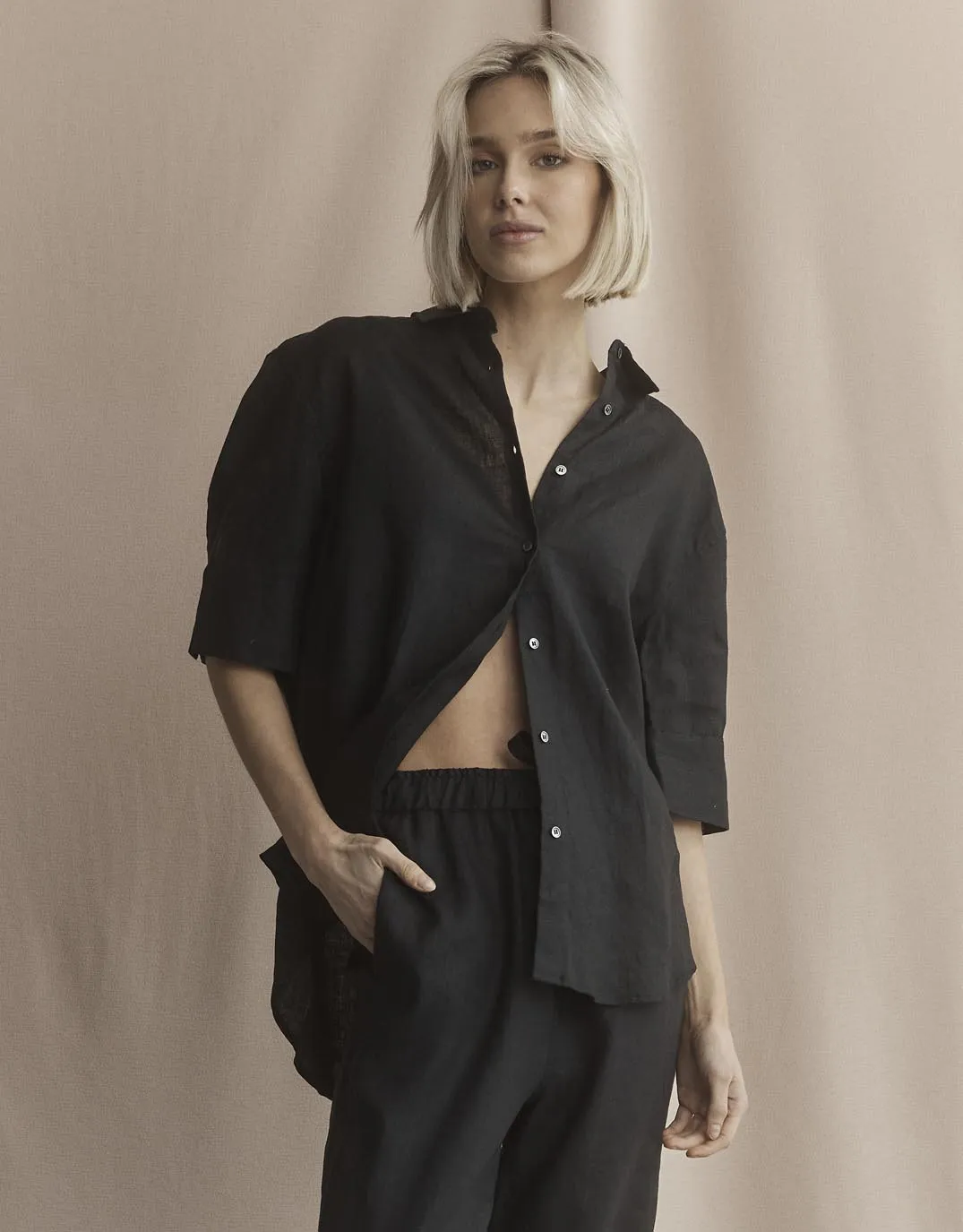 Katie Linen Shirt - Black sold by White & Co product image thumbnail 4