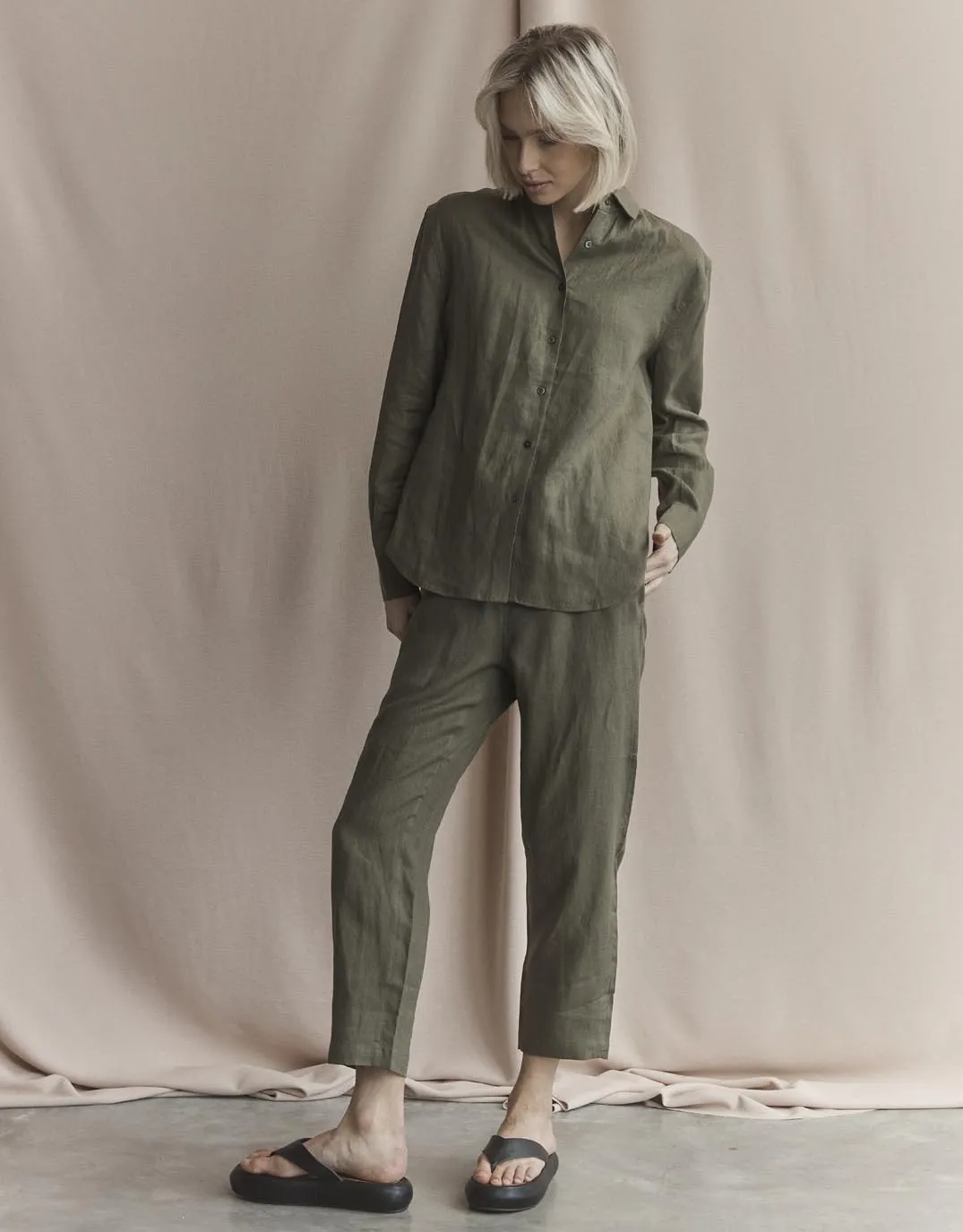 Katie Linen Shirt - Khaki sold by White & Co product image thumbnail 5