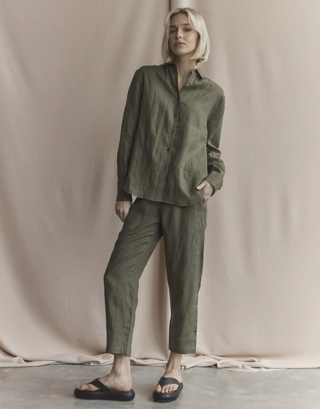 Katie Linen Shirt - Khaki sold by White & Co product image thumbnail 2