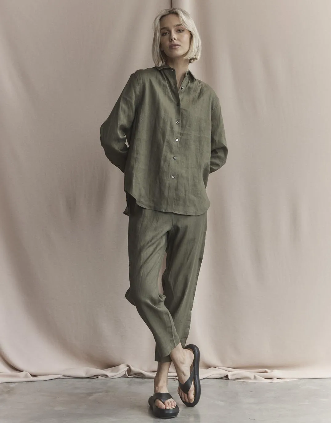 Katie Linen Shirt - Khaki sold by White & Co product image thumbnail 3
