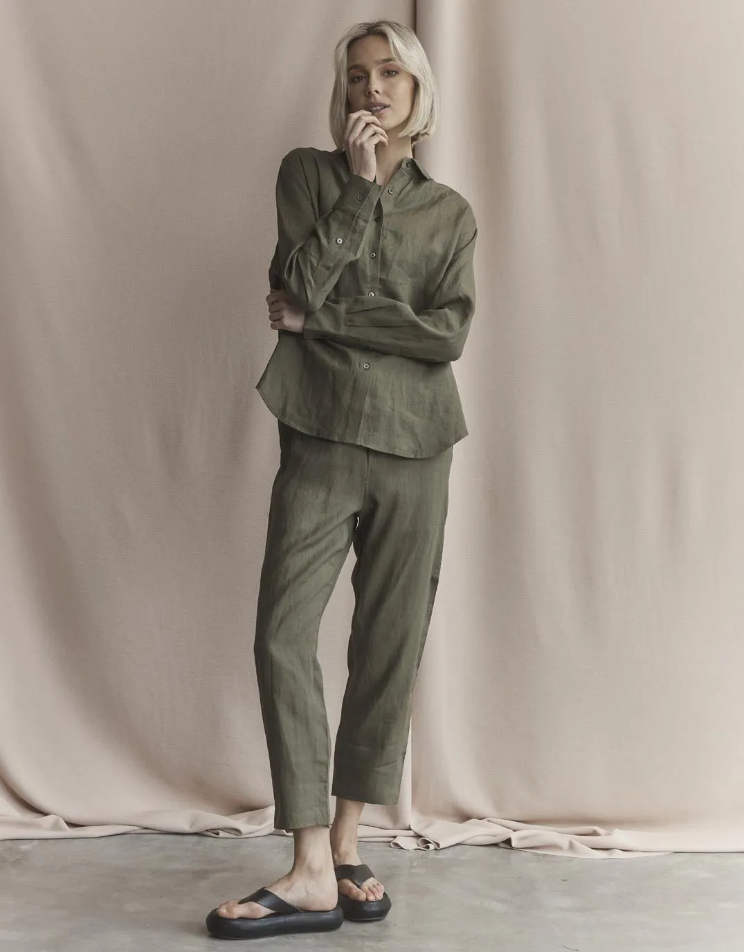 Katie Linen Shirt - Khaki sold by White & Co product image thumbnail 4