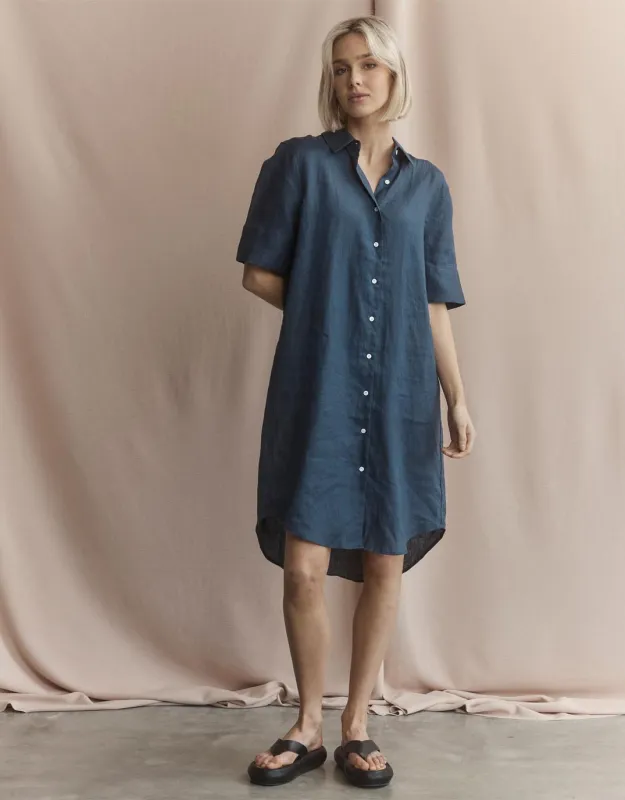 Hettie Linen Shirt Dress - French Navy sold by White & Co