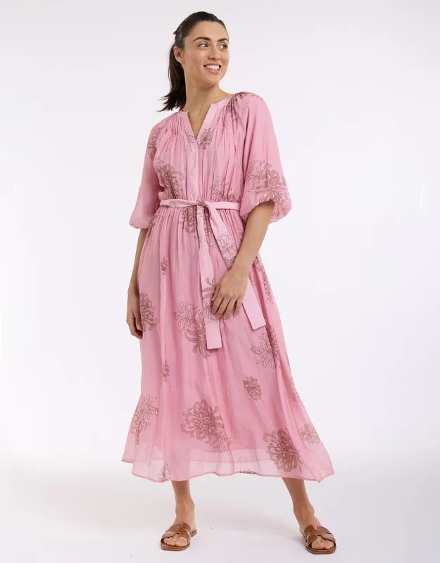 V-Neck Dress With Billow Sleeve - Choc/Pink sold by White & Co
