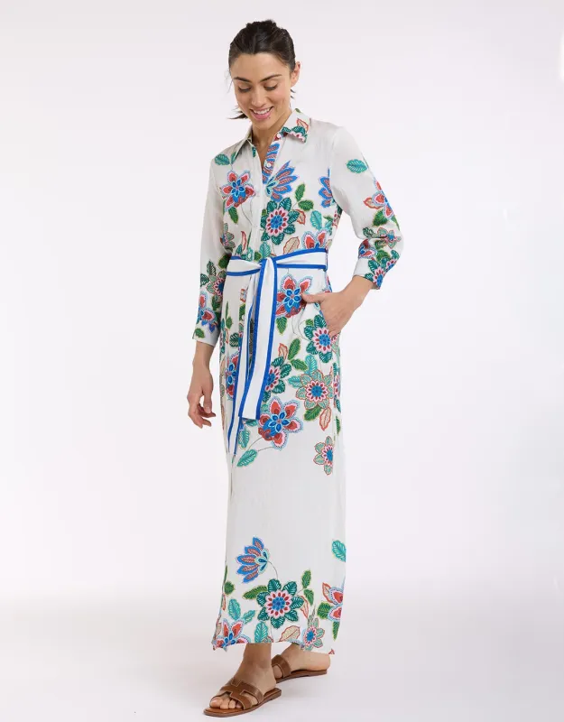 Mykonos Dress - White/Blue Print sold by White & Co