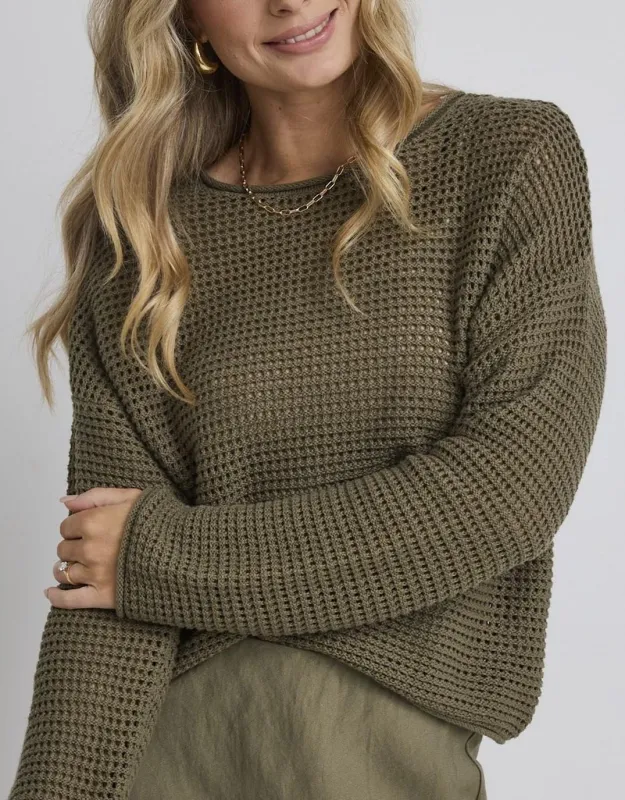 Dawn Crochet Knit Jumper - Soft Khaki sold by White & Co
