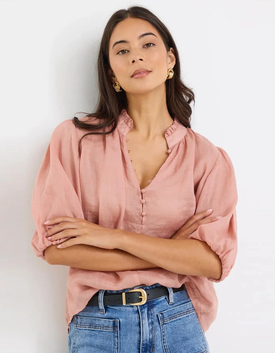 Closure High Neck Buttoned Top - Blush sold by White & Co product image thumbnail 4