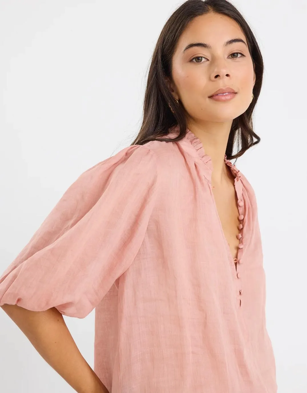 Closure High Neck Buttoned Top - Blush sold by White & Co product image thumbnail 5