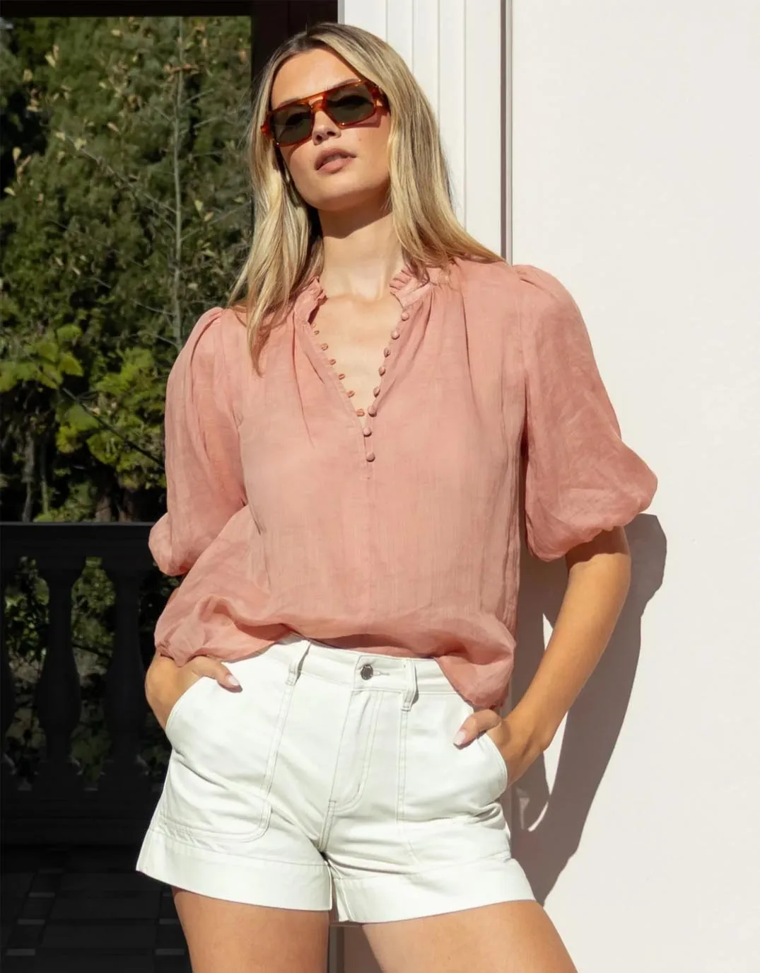 Closure High Neck Buttoned Top - Blush sold by White & Co product image thumbnail 2