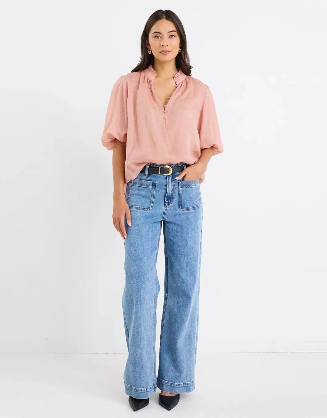 Closure High Neck Buttoned Top - Blush sold by White & Co product image thumbnail 3