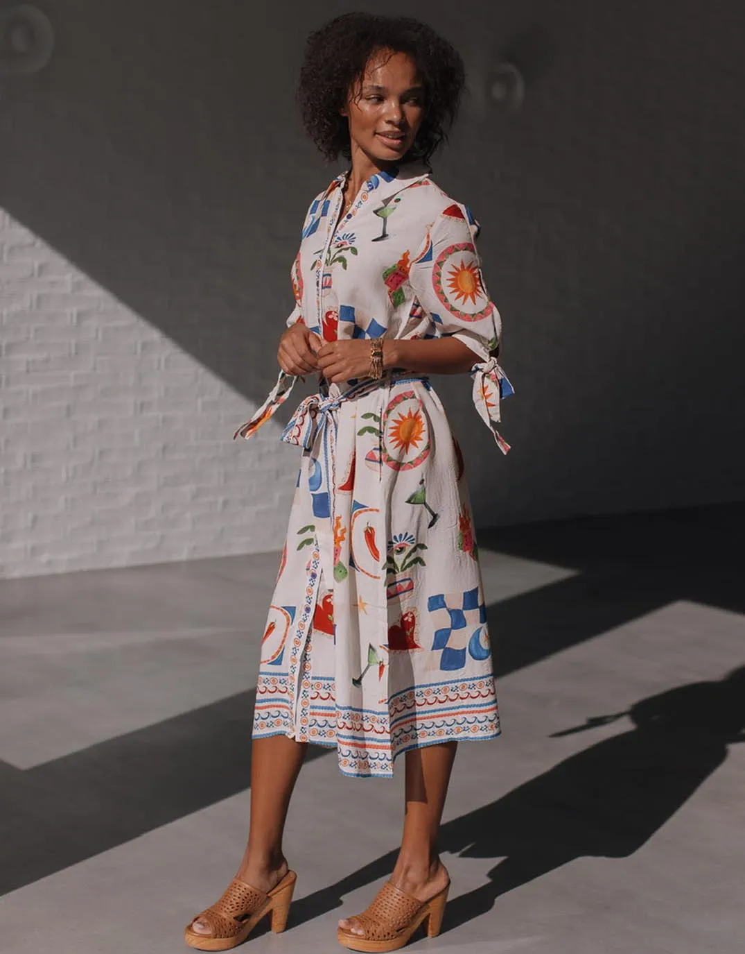 Spicy Margarita Tie Shirt Dress - White/Red/Cobalt Multi sold by White & Co product image thumbnail 2