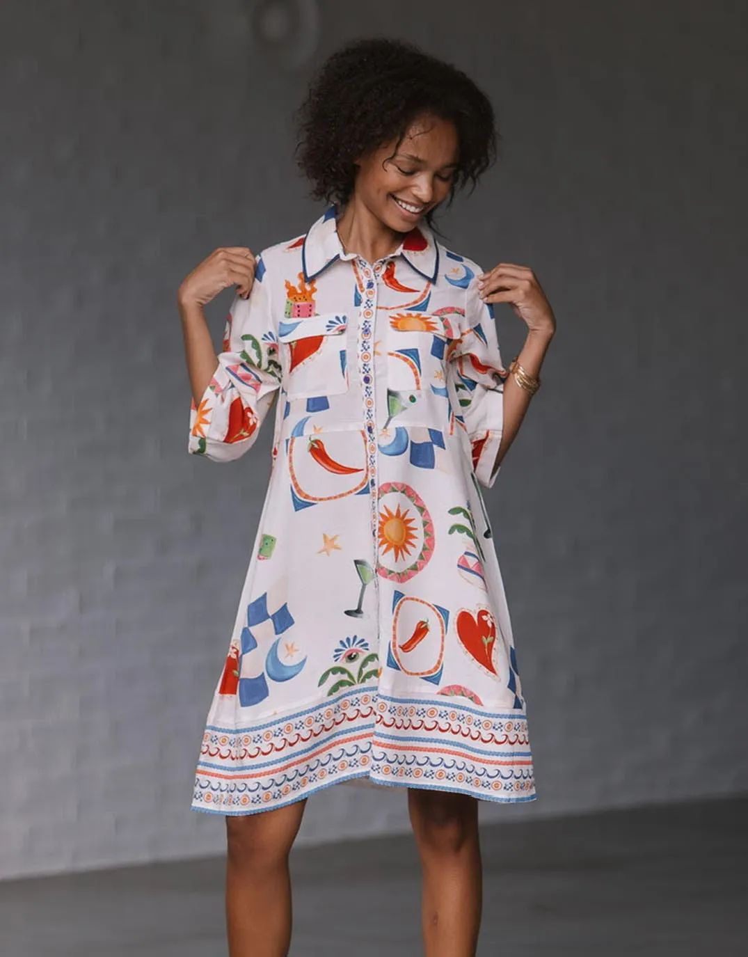 Spicy Margarita Shirt Dress - White/Red/Cobalt Multi sold by White & Co product image thumbnail 2