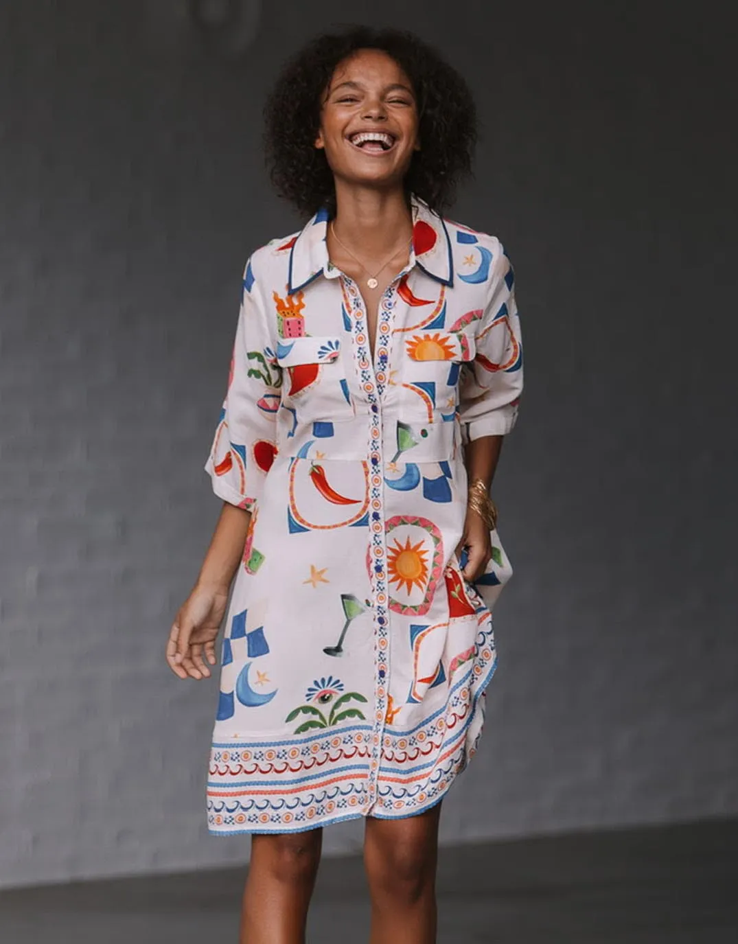 Spicy Margarita Shirt Dress - White/Red/Cobalt Multi sold by White & Co
