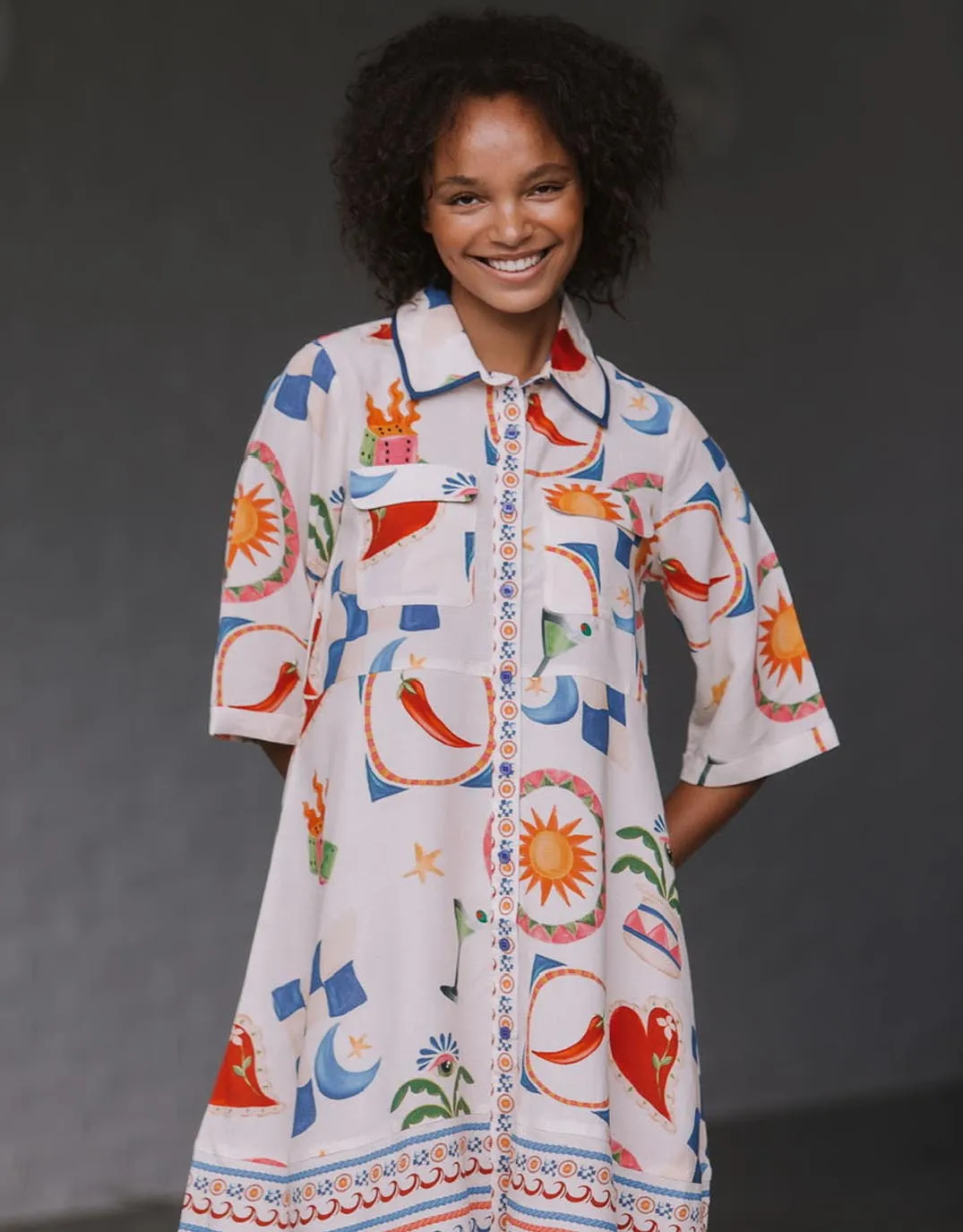 Spicy Margarita Shirt Dress - White/Red/Cobalt Multi sold by White & Co product image thumbnail 3