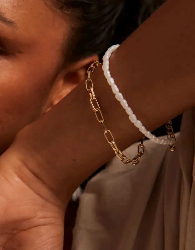 Paper Clip Gold Bracelet sold by White & Co