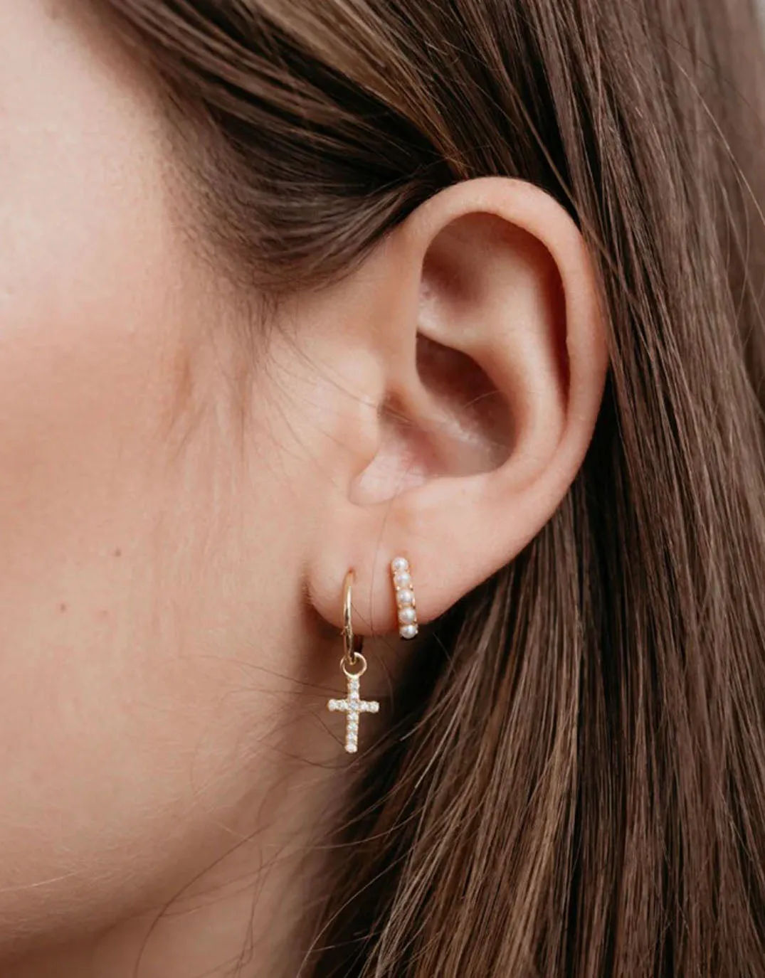 Mini Pearl Huggie Gold Earrings sold by White & Co product image thumbnail 2