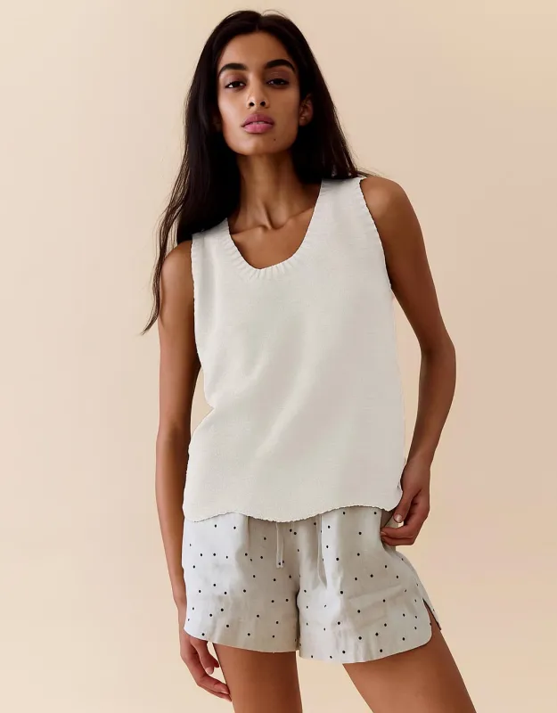 Scallop Hem Tank - White sold by White & Co